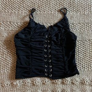 Black crop top front self tie